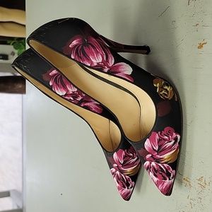Palter DeLiso Dapper Last Black Floral Pumps Stiletto Heels Size 36 (5.5)